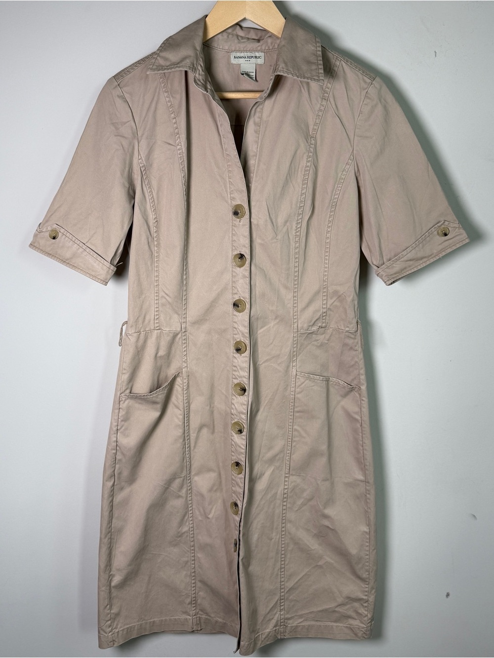 Banana Republic Safari Shirtdress Khaki Cotton Button Front Utility Size 8
